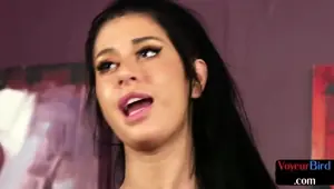 Voyeur busty babe in heels teases wanker