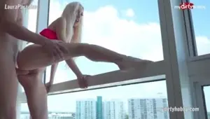 German blonde banged by the window and on the hob