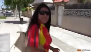Spanish slut rides it and sucks it down deep