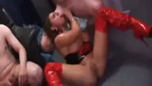 Hottie oils up before a gangbang fuck