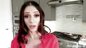 Busty stepmom teaches her son a few things in the kitchen