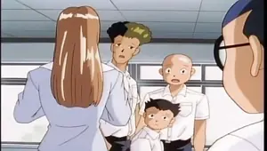 Japanese boy marvels at colleague's big tits