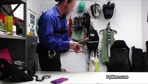 Flat blonde slides on mall cops cock