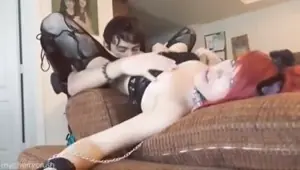 Sexy redhead fucks dude with clothes on.