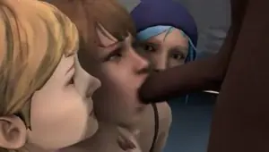 Anime babes share a huge cock