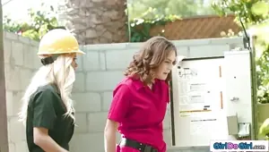 Lesbian apprentice makes busty milf cum