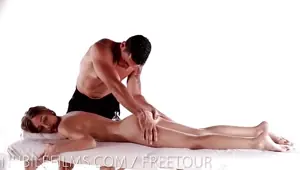 Oiled up teen riding a tattooed older man