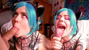 Anime girl swallows cum twice in a row cumshot cum in mouth