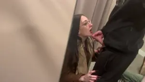 Deepthroat Blowjob in Fitting Room Swallows Cum in Store