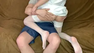 Nurse helps raise pressure with blowjobs and cock rides cum on tits