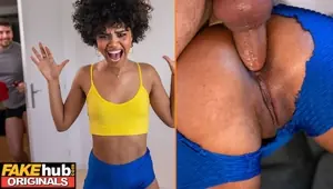 FAKEhub Sexy young ebony babe gets pranked by her housemate before having anal sex