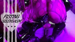 Locked in Chastity, Dressed in Latex, and Fisted Until He Cums From His As