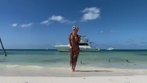 Monika Foxxx swims in sea and masturbates with squirt on public beach