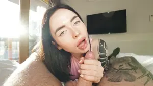 A sexy girl with big tits burst through the balcony into my room and made me fuck her