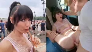 Festival Girl Fucked Hard in Campervan! Double CUM to Huge Squirting Pussy