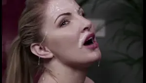 blonde milf gets the old man's disgusting cum on her face