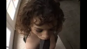 curly haired ebony babe with big tits gets slammed hard