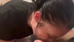 Cute nerd sucking cock