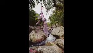 Tattoo Girls Shibari Suspension on public beach in thailand Bondage BDSM