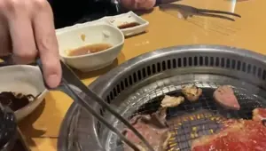 Nasty office worker woman eats yakiniku alone on holidays