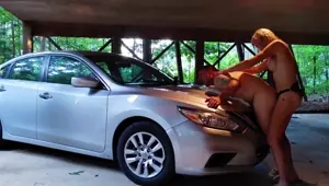 Girl STRAPON GUY Homemade Amateur Pegging Additional Parking in Rear Strapon Pegging on car!