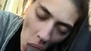 Cougar gives blowjob in car for