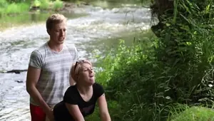A slut Girl in Beautiful Nature has her Mouth Full of Sperm and is Happy free
