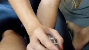 Locktober Cage 3: Hot Mistress in Spandex Leggings spanks her Chastity slave before squeezing him