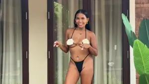 Naughty Black Flower Micro Bikini Try On