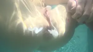 Underwater ass to mouth sex in the pool and anal creampie. Mia Bandini.
