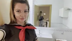 Deepthroat and dildo ride on the crystal table