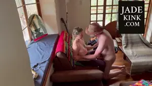 Innocent beautiful teen couch creampie fuck with pervert daddy