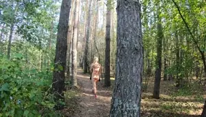 Nude girl walk in forest and No Bra No problem