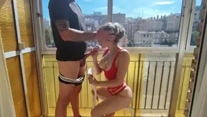 Public Sex on the Balcony with a 19 year old Busty Blonde
