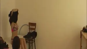 BANANAHOTTIES Two exhibitionist teens doing stripshow