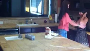 DAGFS Horny milf eats teen pussy in the kitchen