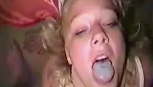 Blonde sucks a dick and gets a cum shot in the face