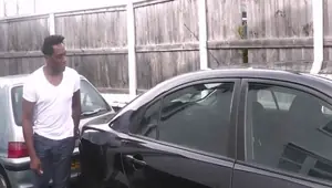 BUSTY WORK BBW in fishnets swallows black cock at work