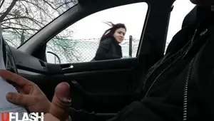 Flashing cock in car to girl