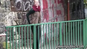 Crazy Czech girls are peeing in the middle of the city and get caught