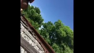 Pissing all over Instagram model on train tracks