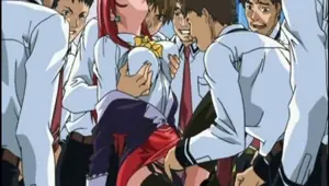 Redhead hentai babe in gangbang action