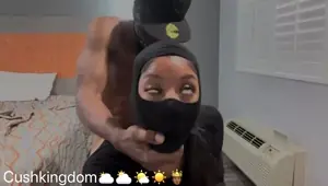 Juicy booty masked Ebony gets fucked by skinny dude. Part 2