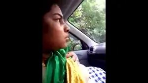 Aunty Sucking cock in car huge boobs pressed