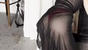 girl cleaning in a transparent dress and panties