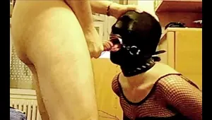 Handcuffed, Hooded and Ring gagged Gimp Mercilessly Hard throated by Master