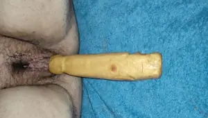 Wooden dildo in my girlfriend's cunt