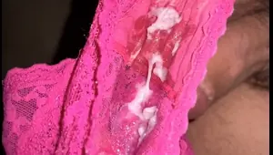 Wife s used panties kept creampie during the night and received a fresh cum in the morning