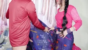 Hot maid wear Saree in front of her malik and sucks Dick and hard ASS FUCK in hindi audio