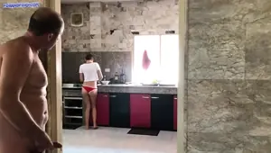 Stepdaughter caught peeping and masturbation Stepfather, sucks him dry and swaps his cum mouth to mouth